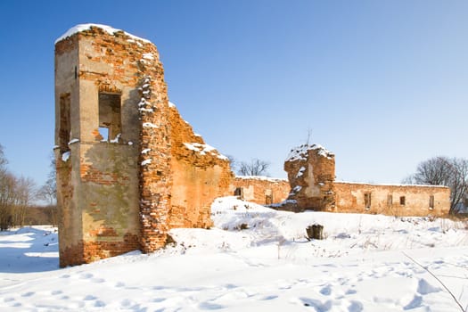 the ruins of the fortress, located in the village of Golshany, Belarus