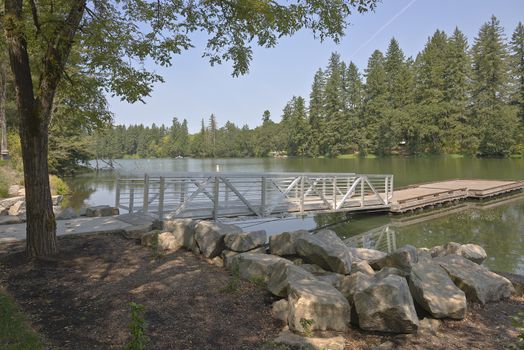 Pedestrian ladder and platform on a lake in Washigton state.