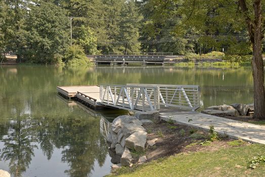 Pedestrian ladder and platform on a lake in Washigton state.