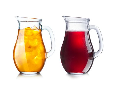 Two pitchers (jugs) with transparent and opaque liquids of dark and light tonality for easy color replacement.