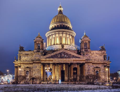 Evening view of Saint Isaac's Cathedral in the  St. Petersburg, Russia