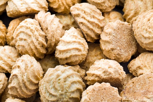 Yellow shortbread cookies, photographed in close-up