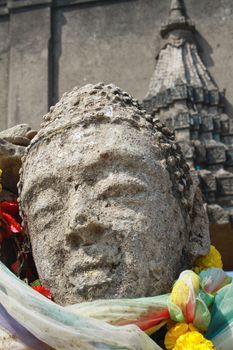Head of Sandstone Buddha at Ruin Temple Thailand