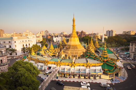 Sule pagoda, Yangon, Myanmar. Myanmar, Burma is the most religious Buddhist country in terms of the proportion of monks in the population and proportion of income spent on religion.