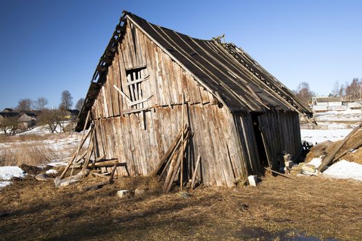  the old wooden shed located in rural areas. Belarus