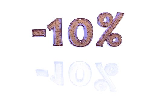 Transparent inscription minus 10 percent with a set of gold signs of percent in it