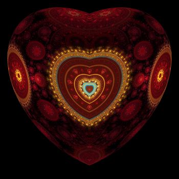 Abstract red heart with very decorated with intricate ornaments for postcards and congratulations on Valentine's Day or for a declaration of love