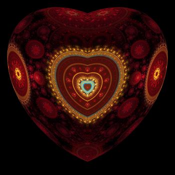 Abstract red heart with very decorated with intricate ornaments for postcards and congratulations on Valentine's Day or for a declaration of love