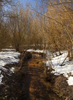  the  small river in a winter season. Belarus
