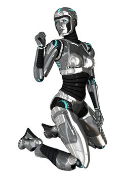 3D digital render of a female cyborg isolated on white background