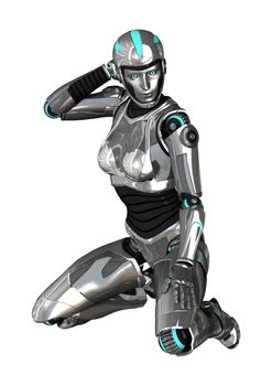 3D digital render of a female cyborg isolated on white background