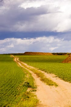  not asphalted rural road in an agricultural field