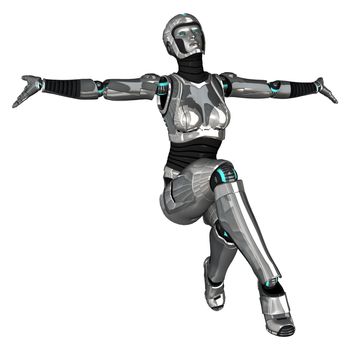 3D digital render of a female cyborg isolated on white background