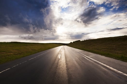   the asphalted highway during storm weather. Belarus