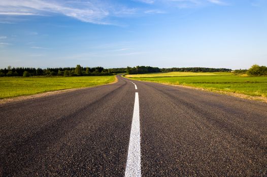 little asphalted road in the summer time