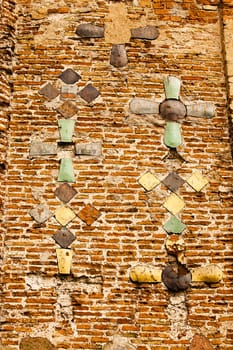  part of a wall of the ancient church located in the city of Grodno, Belarus. St Barys and Hleb Church, XI century