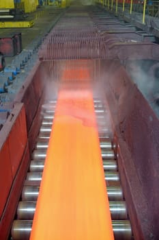 steel plate on conveyor in steel plant