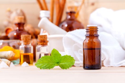 Natural Spa Ingredients Aromatherapy and Natural Spa theme  on wooden background.