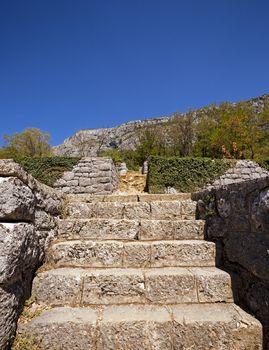  an old stone ladder, leading uphill. Montenegro