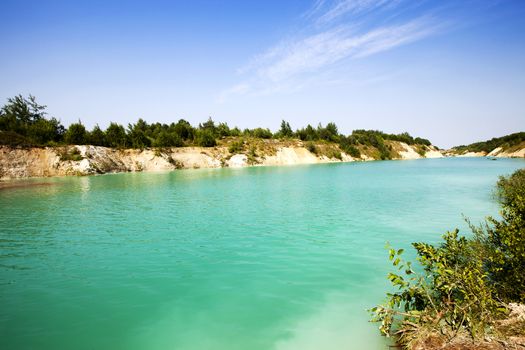   the artificial lake formed after got chalk (a cretaceous pit). it is located about the village Krasneoselsky, Belarus.
