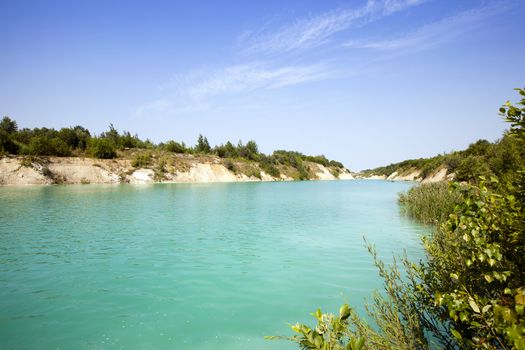   the artificial lake formed after got chalk (a cretaceous pit). it is located about the village Krasneoselsky, Belarus.