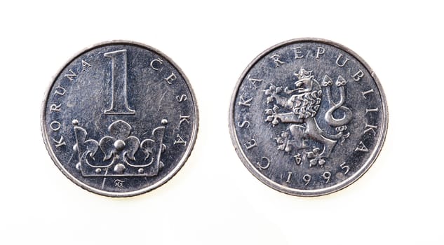 photographed close up one Czech koruna