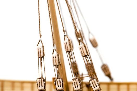   the details of model of the ship made manually of a tree.  photographed by a close up