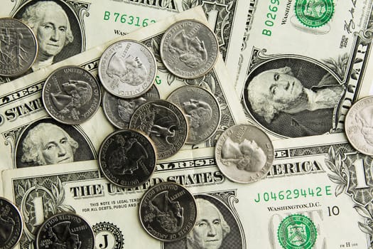 u.s. paper dollars, photographed in close-up