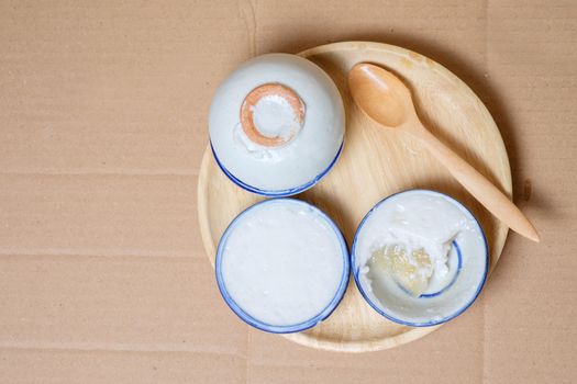 coconut milk custard in small porcelain cup (Thai dessert).