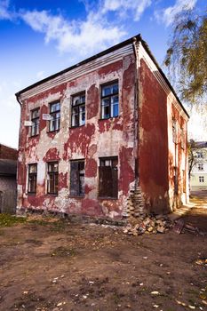   the old house collapsing from time. Grodno, Belarus