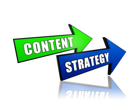content strategy - text in 3d arrows, business concept words