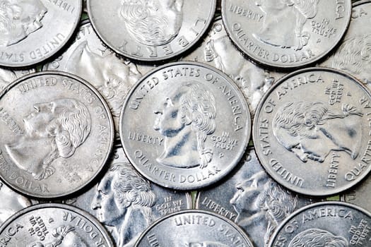 American coins, photographed in close-up