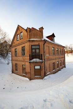   the thrown ancient two-storeyed old house. Grodno, Belarus