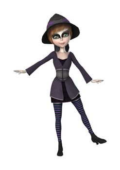 3D digital render of a little witch isolated on white background