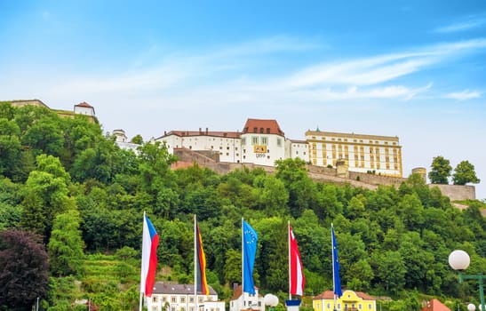 Veste Oberhaus, historical stronghold of the old historical city of Passau, a famous tourist spot - view from town hall near the river Donau