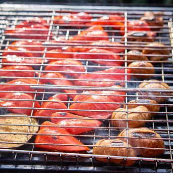 vegetables on the grill over low heat for preparing