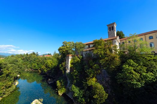 Natisone River, view of Devil's bridge in the medieval town Cividale del Friuli, Udine, Friuli Venezia Giulia, Italy