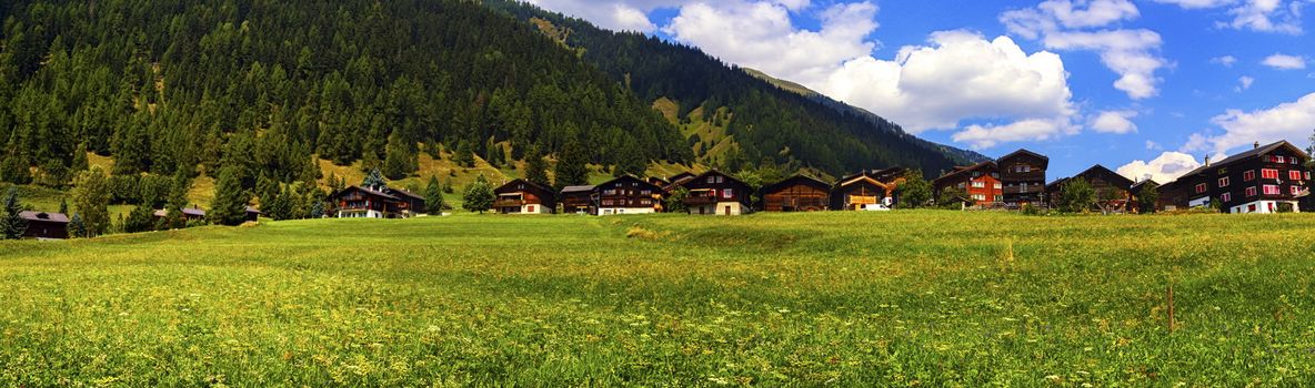 Biel chalets by beautiful summer day, Berne canton, Switzerland