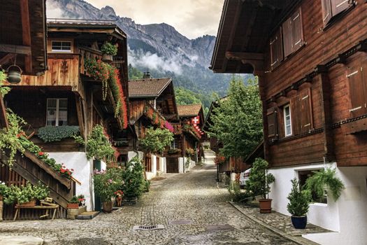 Street in Brienz village, Berne canton, Switzerland