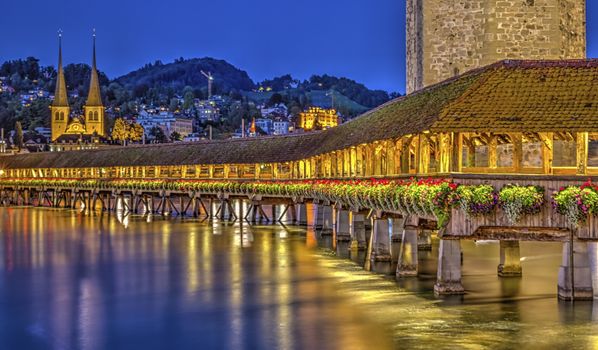 Chapel bridge or Kapellbrucke by night, Lucerne, Switzerland