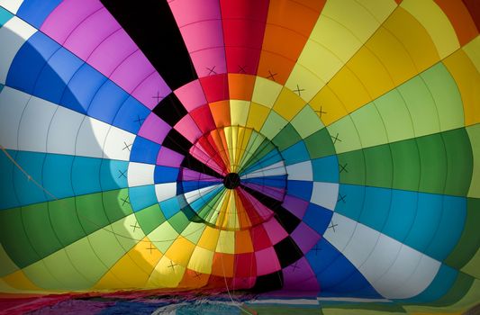 Interior of the envelope of a hot-air balloon during the cold inflation stage of prepping for launch.