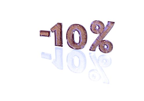 Transparent inscription minus 10 percent with a set of gold signs of percent in it