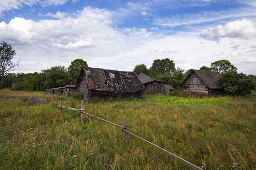  the ancient wooden thrown house located in rural areas. Belarus