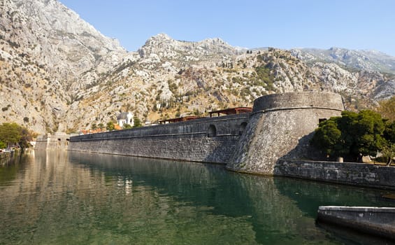  part of a wall of the fortress located in the city of Kotor, Montenegro