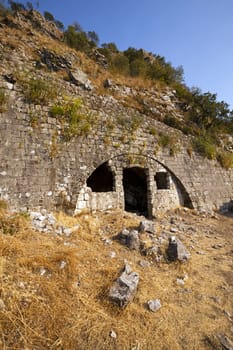   the ruins of the fortress located on the mountain about the city of Kotor, Montenegro