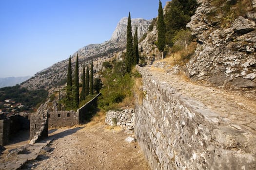   ruins of an old city fortress Kotor. Montenegro