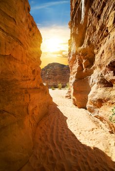 Rocky canyon in desert at the sunny day