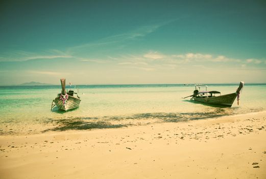 Longtail boats on the beautiful beach, Thailand