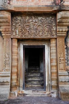 Stone carve at castle rock temple in Sikhoraphum, Surin, Thailand. Called "Prasat Sikhoraphum"