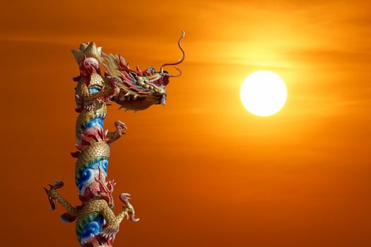  Chinese dragon with beautiful sunset  background   